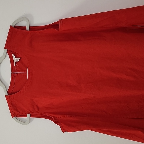 Eileen Fisher Poplin Dress  96% Organic Cotton Stretch Red  Sleeveless SZ Large - Picture 4 of 16